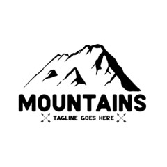Mountains Logo Vector in Rugged Classic Vintage Style Black and White Color