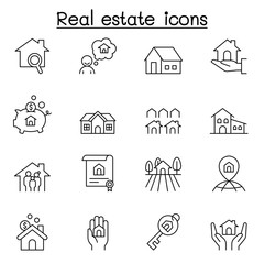 Real estate icons set in thin line style