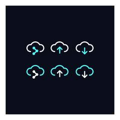 set of cloud sync arrow upload download logo icon vector file data hosting in trendy linear line outline style illustration