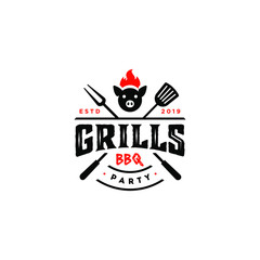 pig , pork on red fire flame mascot logo icon template suitable for bbq grill restaurant and cafe food business