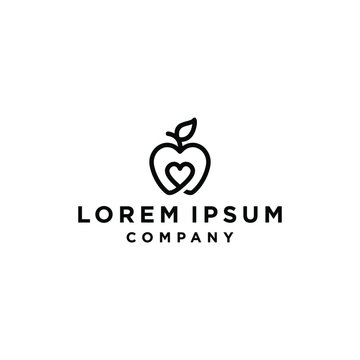 apple logo with love Heart Inside and leaf icon Design Symbol Illustration in trendy outline linear line style 