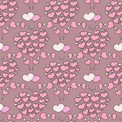 Valentine's day seamless pattern with coffee cup and hearts. Beautiful greeting card with valentines day seamless pattern. Red heart valentine love logo vector. Holiday background.Vector illustration