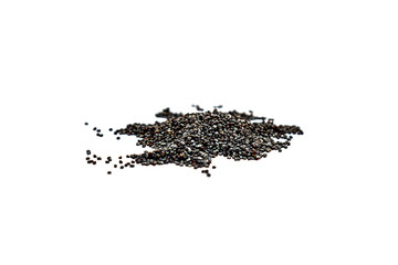 Culinary poppy seeds on a white background.