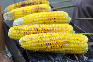 Roasted corn in the food market