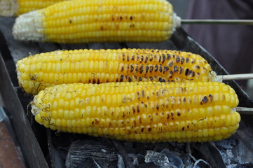 Roasted corn in the food market