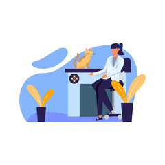 veterinarians check pet health, dog, kitten and bird vector illustration