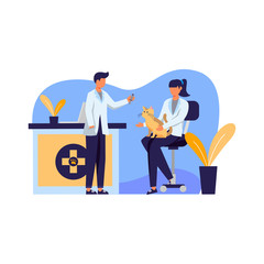 veterinarians check pet health, dog, kitten and bird vector illustration