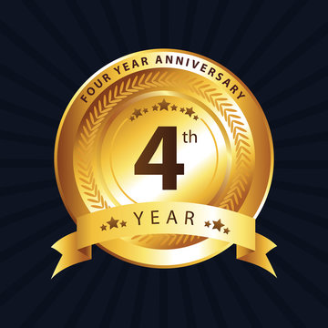 4th golden anniversary logo, with shiny ring and gold ribbon