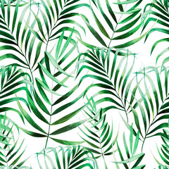 Beautiful watercolor seamless pattern with tropical leaves. 