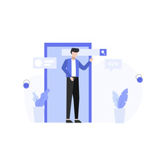 designers research, create and present websites and app vector illustration