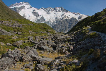 Landscape on Kea Point Track in Mount Cook National Park on South Island of New Zealand