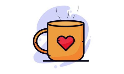 Love Coffee Icon Illustration. Vector Illustration. Flat Cartoon Style Ready to use for Website Page, Mobile App Presentation, Flyer, Banner, Wallpaper, Sticker, Name Card, Background and more