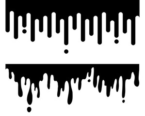 Black melt drips or liquid paint drops. Vector graffiti splatter splash or chocolate syrup and oil leak borders. seamless melting pattern decoration.