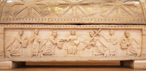 RAVENNA, ITALY - JANUARY 29, 2020: The old christian tomb in the church Basilica of Sant Apolinare...