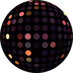 Dark shimmer mosaic disco ball 3d element on white background isolated. Abstract graphic object.