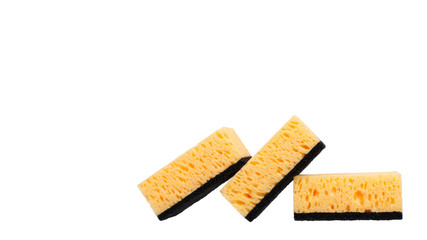 Orange kitchen sponge, dishware foam. Isolated on white.
