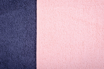 Blue towel fabric texture, top view photo.