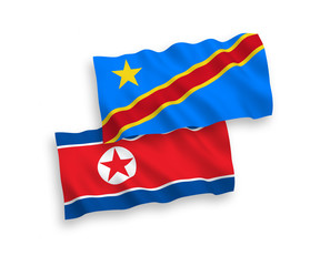 Flags of North Korea and Democratic Republic of the Congo on a white background