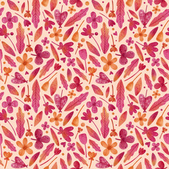 Watercolor seamless pattern with leaves. Abstract floral background can be used for textile, cards, wrapping papper. Botanical art pefect for eco nature design and DIY project.