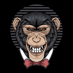 Chimpanzee tie bow vector illustration
