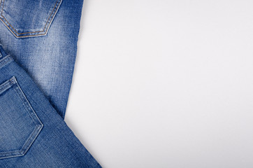 Blue cotton jeans texture background with copy space.