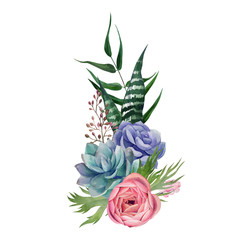Watercolor floral arrangement, hand drawn vector image