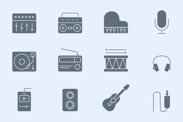Music Icons set - Vector silhouettes of sound equipment for the site or interface