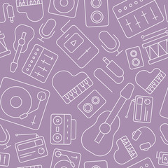 Music - Vector background (seamless pattern) of sound equipment for graphic design