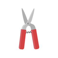 Garden pruner.Gardening tools.Scissors for plants.Care of plants. Flat vector isolated illustration on a white background