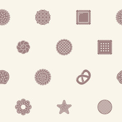 Cookie background - Vector seamless pattern solid silhouettes of sweet dessert for graphic design