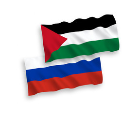 Flags of Palestine and Russia on a white background