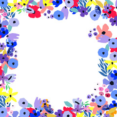 Floral frame made of flowers. Wildflowers leaves and branches. Vector illustration.