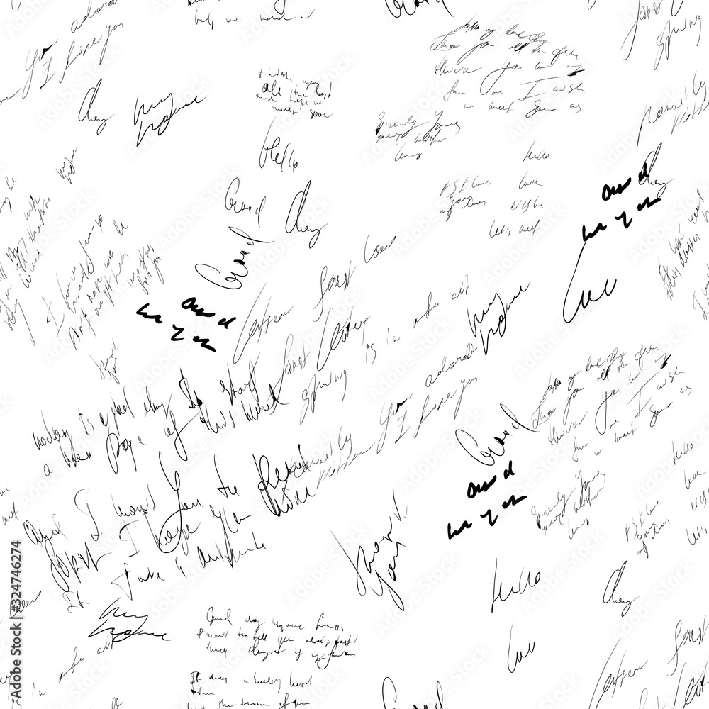 Poster seamless abstract text pattern. handwritten font on a white background. ink on paper