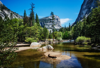 mountain overlooking mirror lake in Yosemite National Park, Mariposa County, California, USA