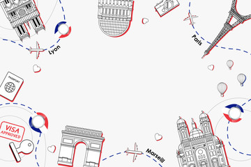 Famous landmarks of france in top view composition scene design for travel or tourism and transport
