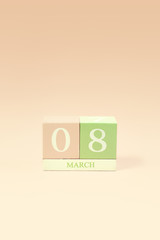 wooden March 8 calendar pastel colors vintage filtered
