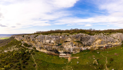 Fototapeta na wymiar Famous cave city and monastery Chelter-Marmara, near the city of Bakhchisaray, Crimea. Panoramic aerial view