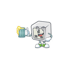 Smiley USB power socket mascot design holding a glass of beer