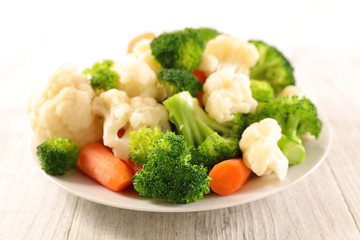broccoli, cauliflower and carrot- plate of vegetable