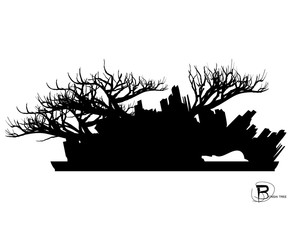 Japanese bonsai tree , plant silhouette icons on white background, Black silhouette of bonsai. Detailed image,Vector. mini trees.