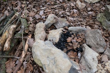 detail of an open fireplace in the wood
