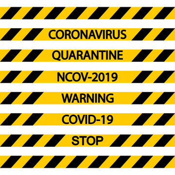 Seamless fencing tape quarantine coronavirus vector warning tape fencing flu, black and yellow diagonal stripes, stop ncov, covid quarantine coronavirus