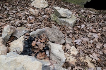 detail of an open fireplace in the wood