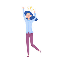 Happy Young Woman Cheering About Victory Vector Illustration