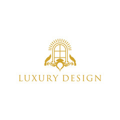 Naklejka premium Classic decorative window logo – elegant vintage emblem design for home decor, interior style, minimalist vector icon for business and branding identity