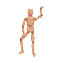 Wooden Man Standing with His Leg Up Vector Illustration