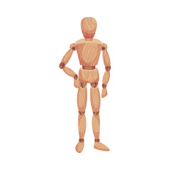 Wooden Man Standing with His Hand on Hips Vector Illustration