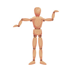 Wooden Man Standing Gesturing with His Arms Vector Illustration