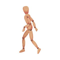 Wooden Man in Walking Pose Isolated on White Background Vector Illustration