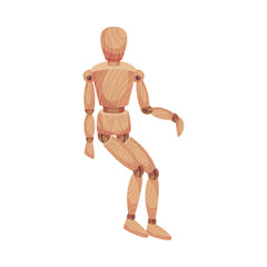 Wooden Man in Sitting Pose Isolated on White Background Vector Illustration